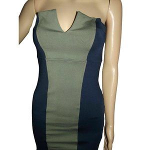 David Lerner Miracle Dress Size Medium Navy Blue Olive Sexy V-neck Strapless m